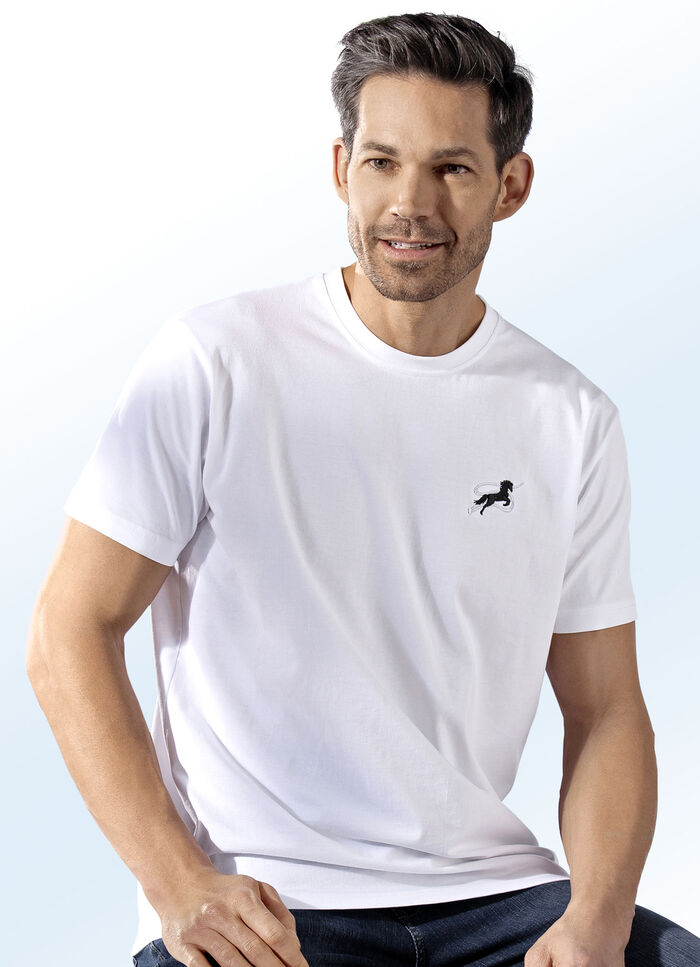 Dreierpack Shirts, uni mit Stickereimotiv 