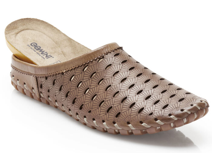 Gemini, sommerlicher Damen-Sabot, Weite G, mit herausnehmbarem Fußbett COGNAC