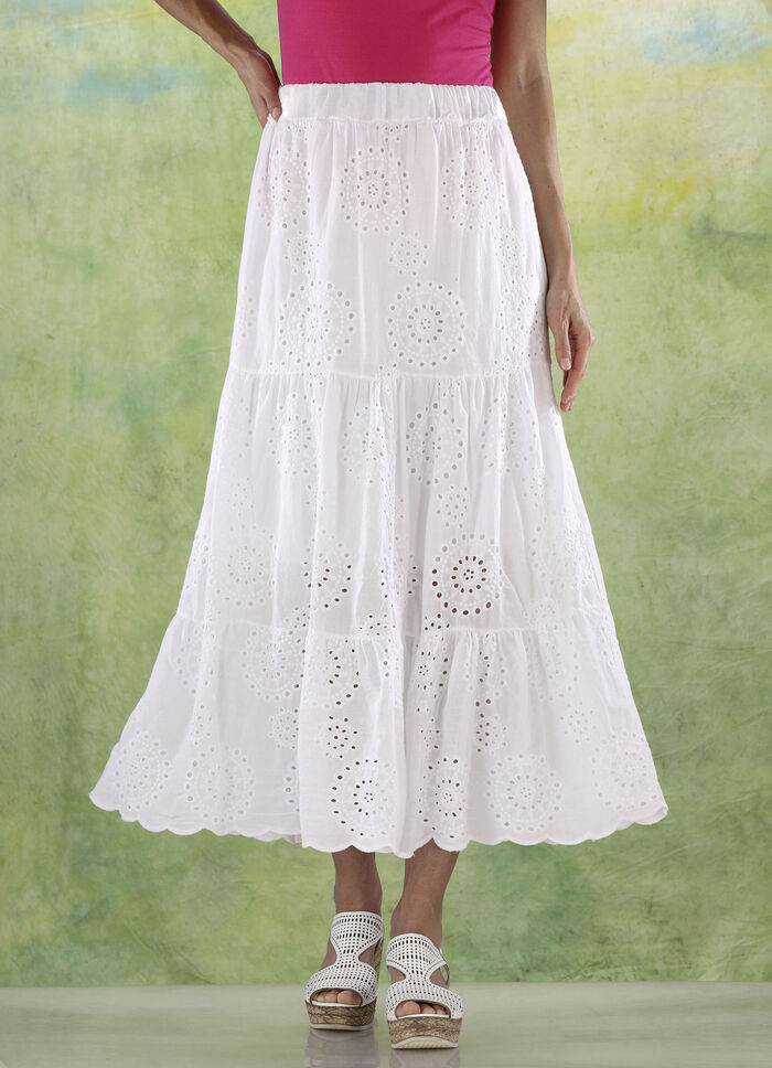 Stufenrock mit sch&ouml;ner Lochstickerei WEISS