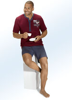 Zweierpack Shortys mit langer Knopfleiste, garngefärbtem Ringeldessin und Druckmotiv 