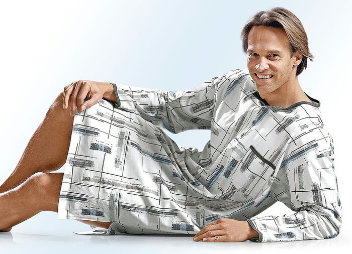 Nachthemd mit Knopfleiste und Alloverdessin, langarm 