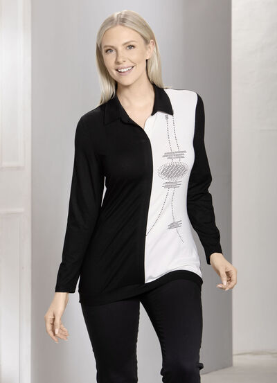 Poloshirt mit effektvoller Pl&auml;ttchenzier 