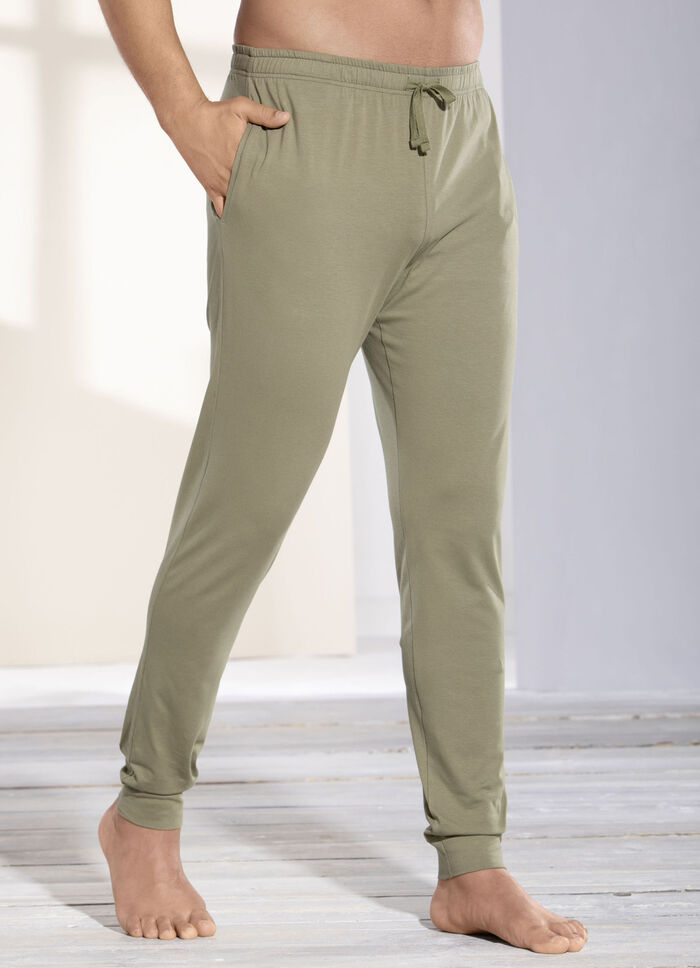 Schlaf- und Freizeithose mit BIO Baumwolle, B&uuml;ndchenabschll&uuml;ssen  und Durchzugsband OLIV