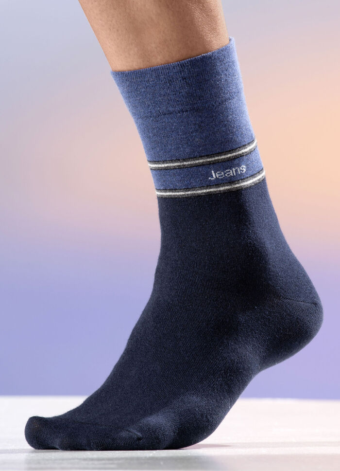 Fünferpack Socken mit druckfreiem Bund 3X MARINE-JEANSBLAU, 2X JEANSBLAU-MARINE