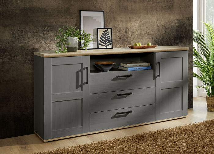 Hochwertiges Sideboard GRAU-EICHE