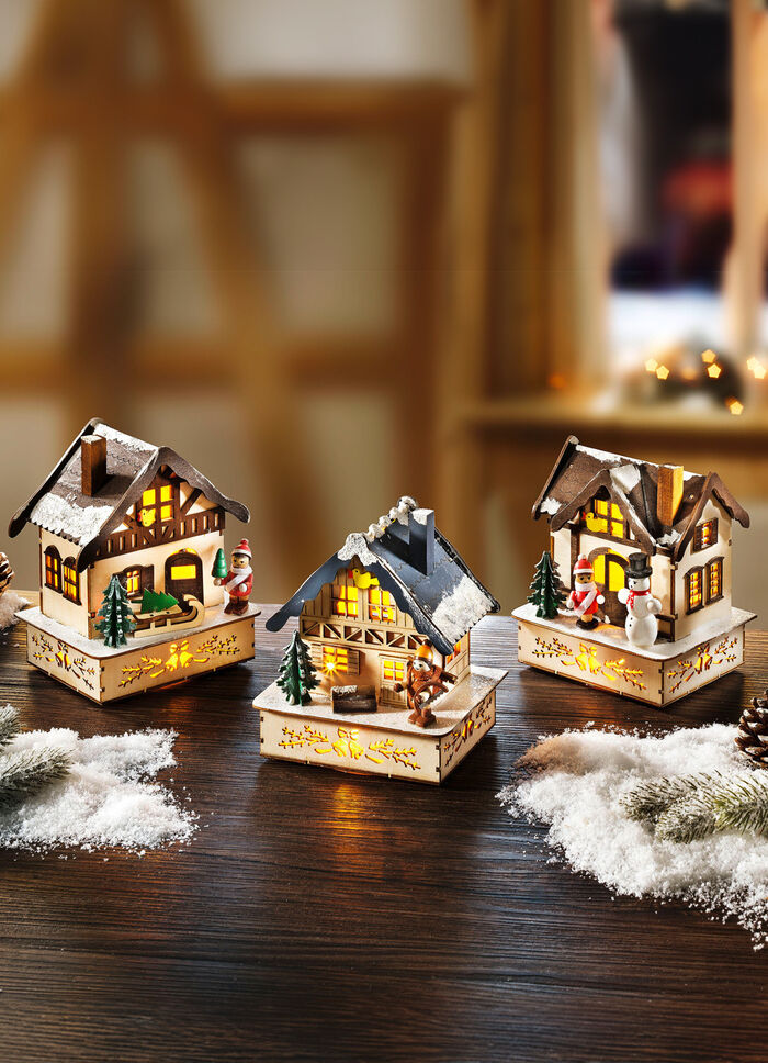 Winterhäuschen aus Holz mit LED-Beleuchtung 