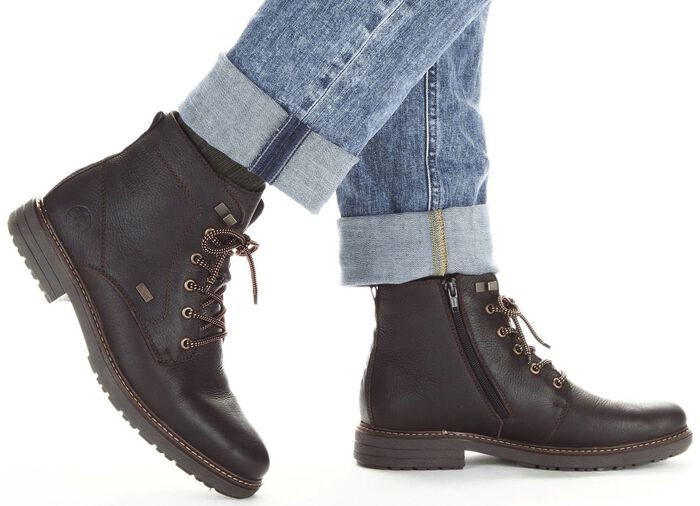 Rieker Schn&uuml;r-Boot mit Warmfutter aus Lammfell und Pl&uuml;schmaterial DUNKELBRAUN