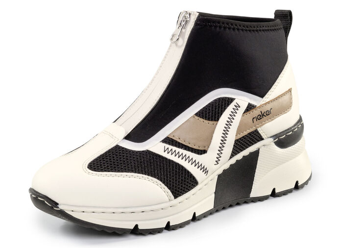 Rieker, stylische Damen-Boots, Weite G, mit herausnehmbarem Fußbett CREME-SCHWARZ-BRAUN