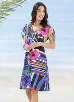 Laurina Kleid mit buntem Druckdessin und überschnittenen Ärmeln 