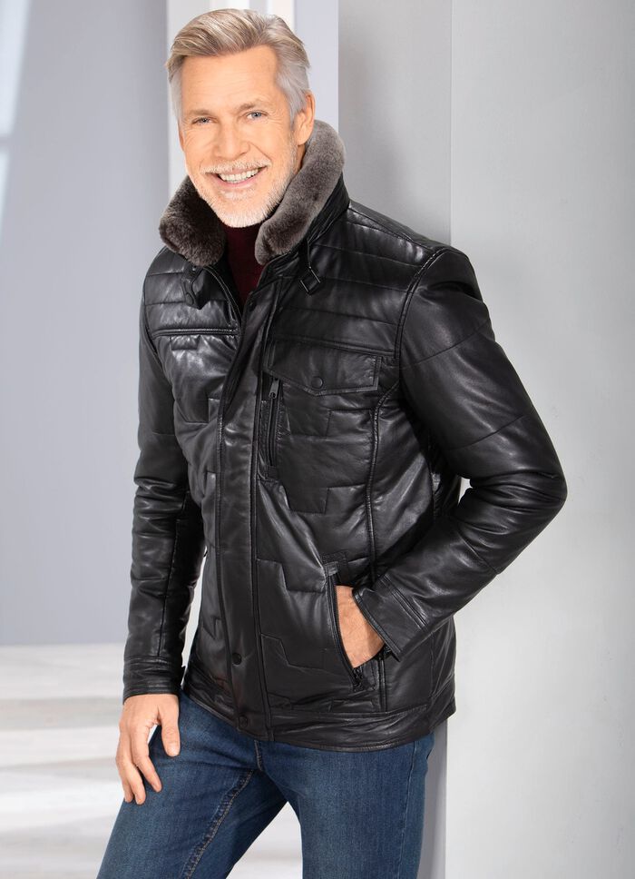 Lederkurzjacke mit Webpelzbesatz 