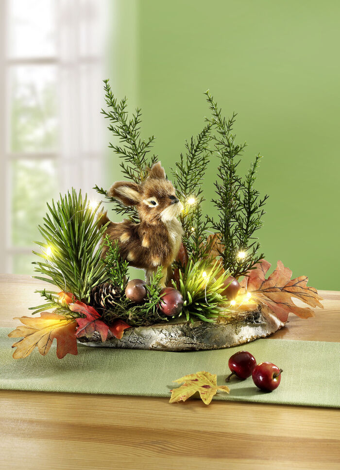 Beleuchtetes Herbst-Gesteck 