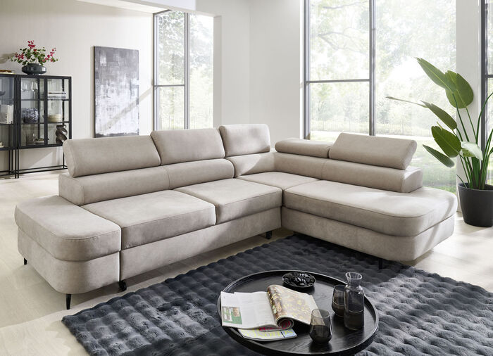Komfortable Polsterecke mit Funktion und Bettkasten BEIGE