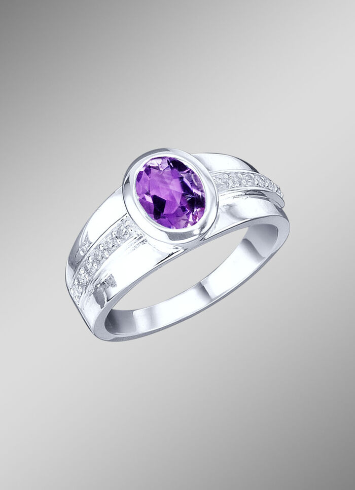 Eleganter Damenring mit echt Amethyst und synth. Zirkonia 
