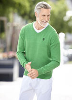 Modischer V-Pullover in 6 Farben GR&Uuml;N MELIERT