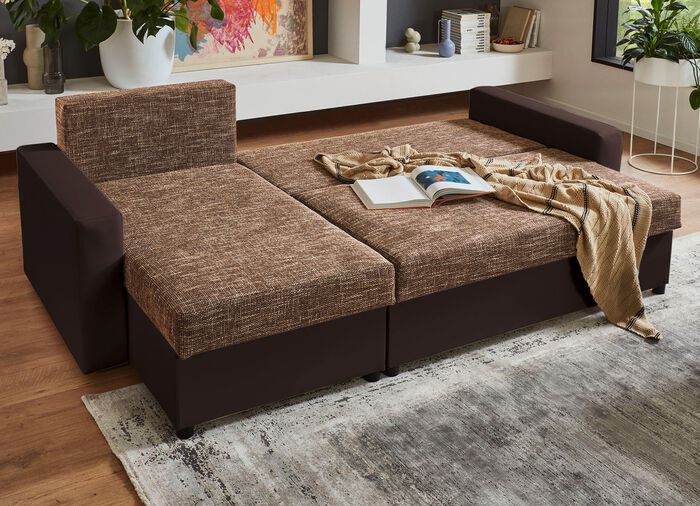 Frei im Raum aufstellbare Polsterecke mit Hocker 