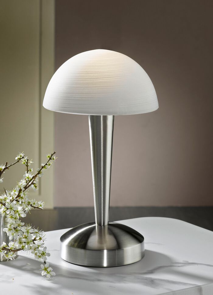 Tischleuchte aus Metall und Glas mit Leuchtmittel NICKEL, MATT