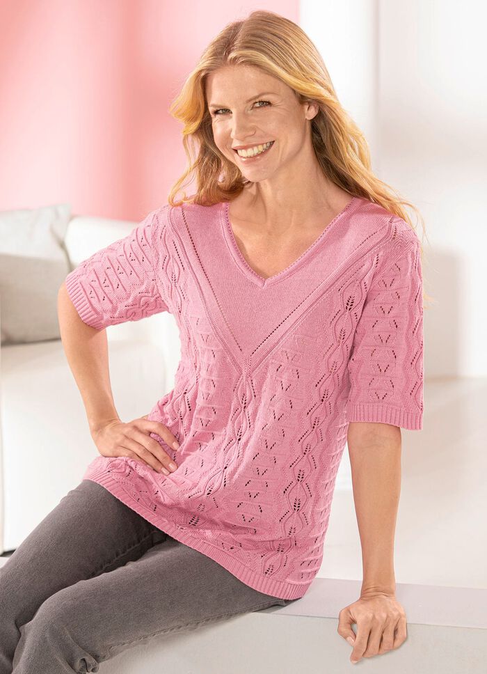 Pulli mit Ajour- und Strukturmuster ROSENHOLZ