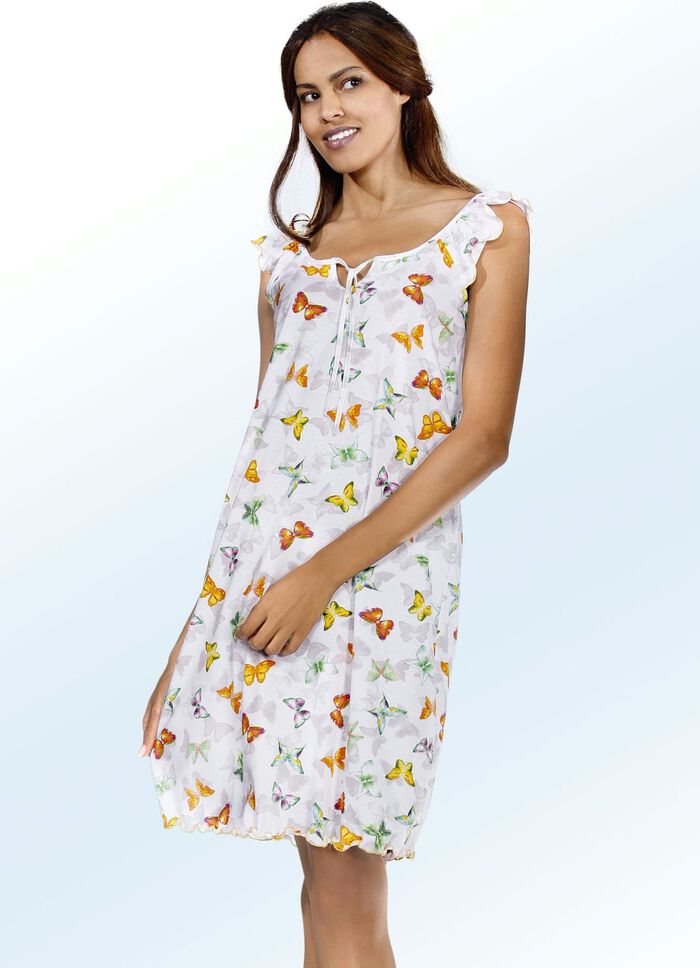 Nachthemd, Kurzarm mit Rundhals und Bindeband 