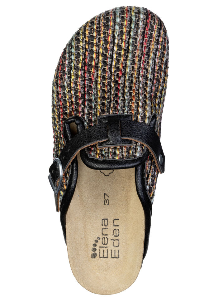 ELENA EDEN, klassische Damen-Clogs, Weite H, mit verstellbarer Spange SCHWARZ-MULTICOLOR