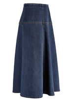 Jeans-Rock mit kontrastfarbenen Teilungsnähten DUNKELBLAU