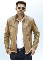 Lederkurzjacke mit Zierstepp 