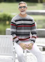 Modischer Rundhalspullover in 2 Farben GRAU-SCHWARZ-ROT