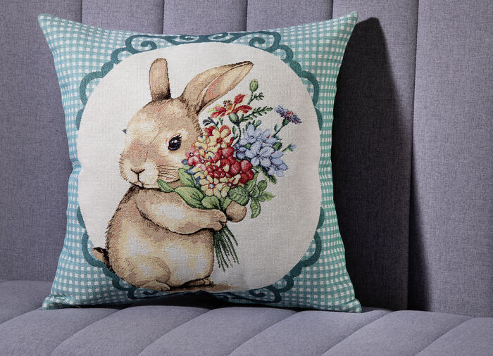 Kissenbezug mit Hasenmotiv NATUR-GRÜN