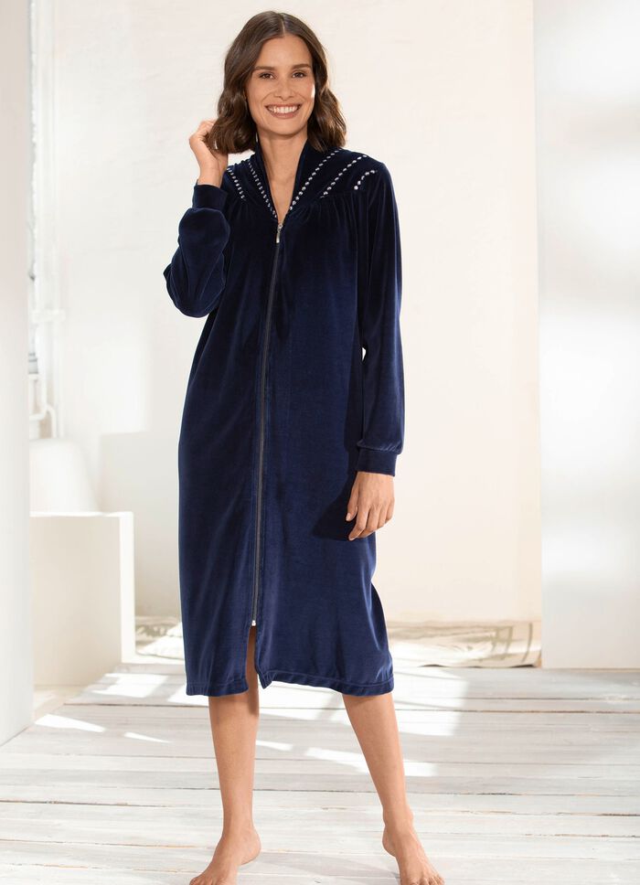 Hausmantel mit durchgehendem Rei&szlig;verschluss 