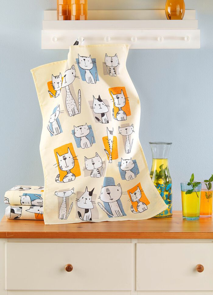 Geschirrt&uuml;cher mit lustigem Katzenmotiv, 3er-Set 