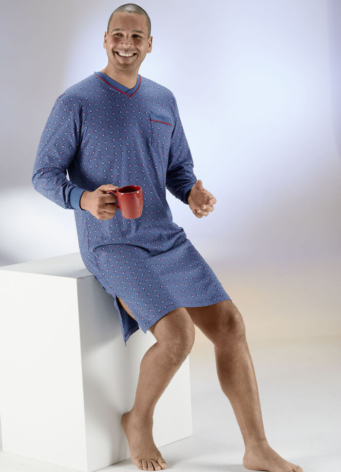 Nachthemd mit V-Ausschnitt, Brusttasche und B&uuml;ndchen&auml;rmeln 