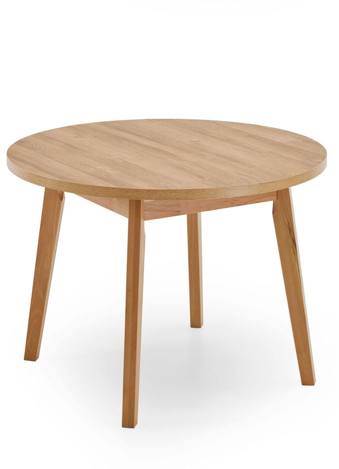 Runder Esstisch mit Auszug und Massivholzgestell 