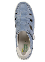 ELENA EDEN, sommerliche Damen-Slipper, Weite H, mit herausnehmbarem Fußbett BLAU-ECRU