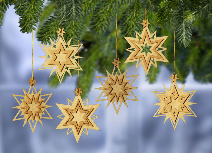 Baumh&auml;nger, 6er-Set, aus Holz im Erzgebirge gefertigt 