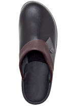 Pantolette mit anatomisch geformten Tieffußbett SCHWARZ-BORDEAUX-GRAU