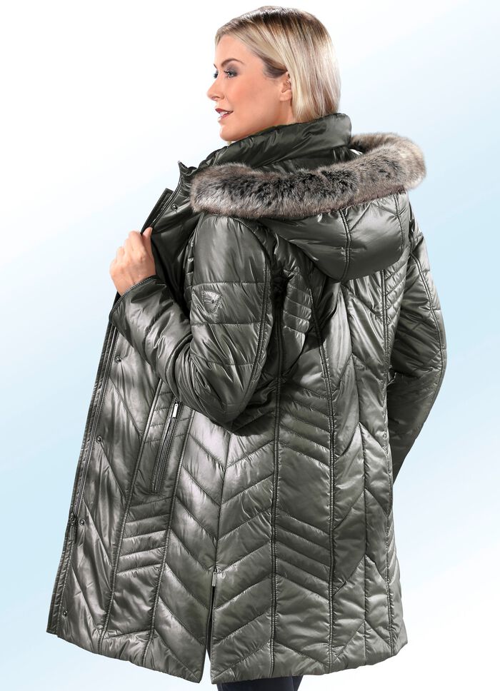 Kurzmantel in 2 Farben mit abnehmbarem Kunstpelz-Besatz LODENGR&Uuml;N