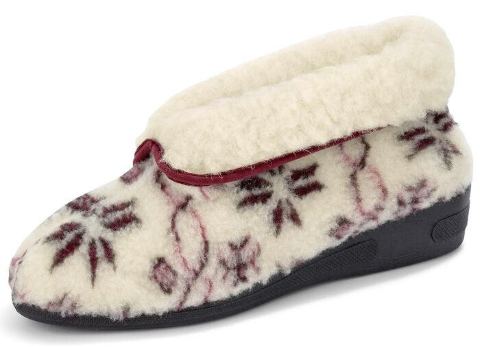 Pl&uuml;sch-Stiefelette mit reinem Schurwollfutter ECRU-ROT