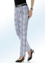 Hose in angesagter Reptil-Dessinierung ECRU-INDIGOBLAU