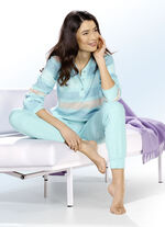 Schlafanzug aus Frottierstretch mit garngef&auml;rbtem Ringeldessin MINT-APRICOT