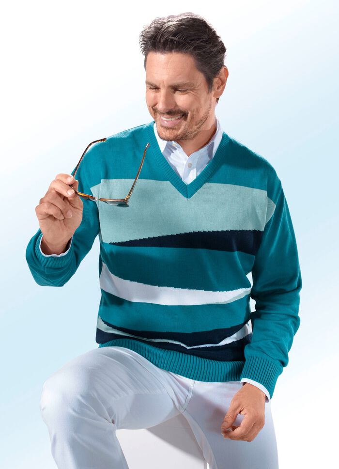 Pullover mit V-Ausschnitt in 2 Farben PETROL