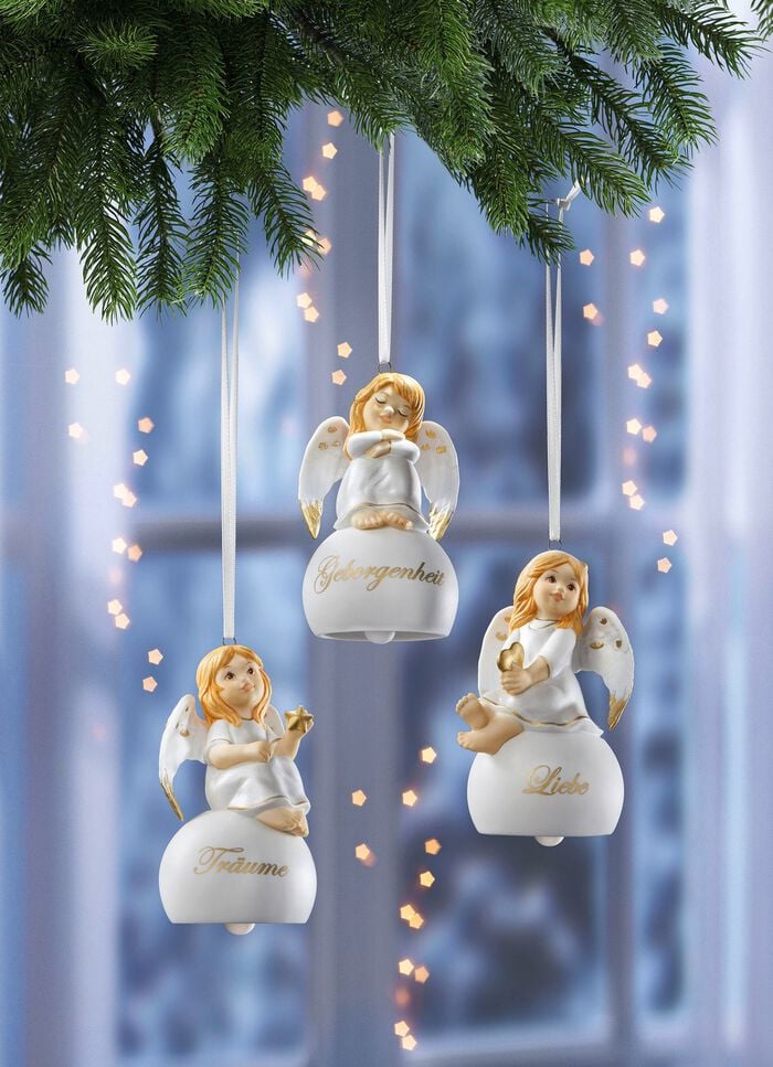 Gl&ouml;ckchen-Aufh&auml;nger mit Engelchen WEISS-GOLD