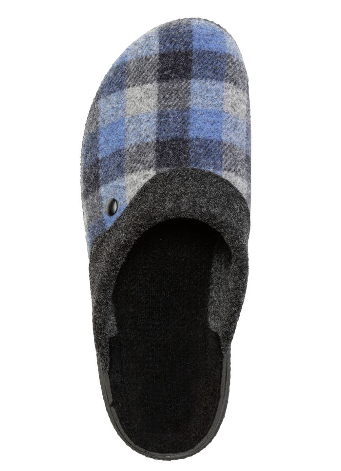 Pantoffel aus kariertem Textilmaterial BLAU-GRAU