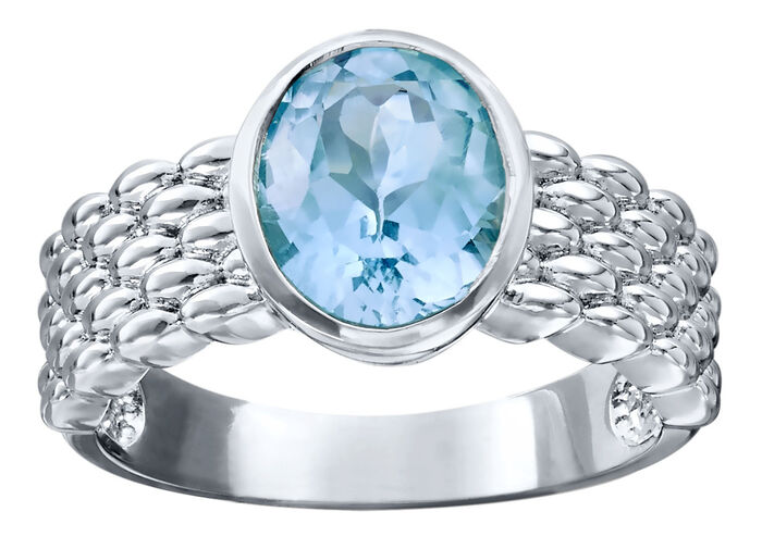 Damenring mit Blautopas und Ringschiene mit Struktur 