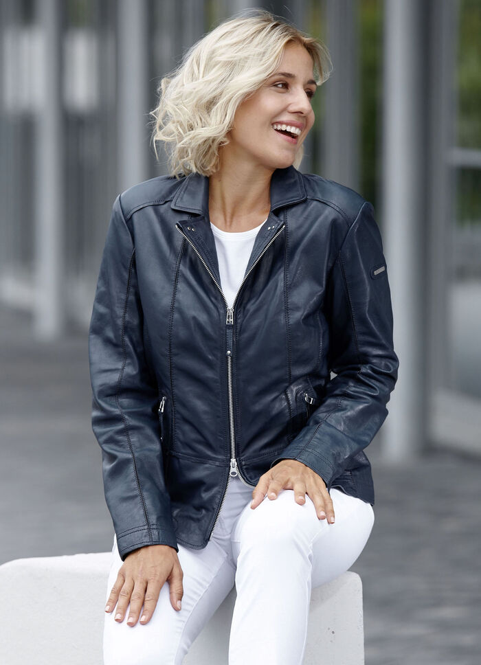 Lederkurzjacke von „Cabrini“ DUNKELBLAU