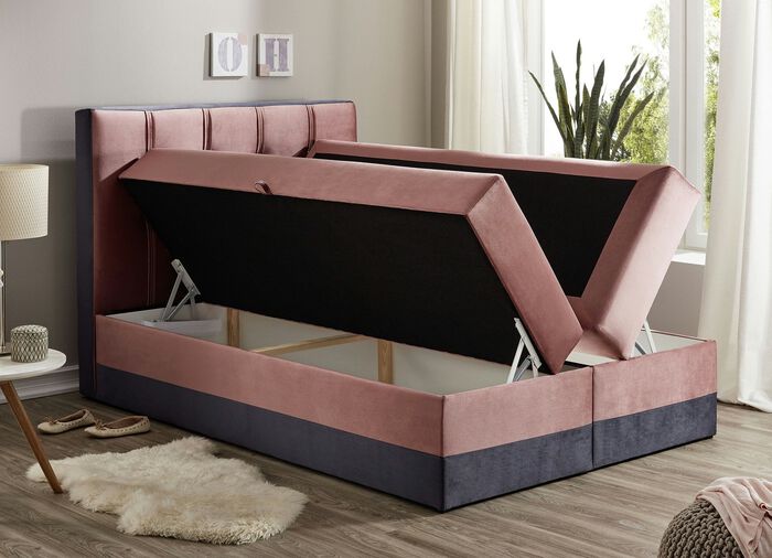 Boxspringbett mit Topper und 2 Bettk&auml;sten ROSA-ANTHRAZIT
