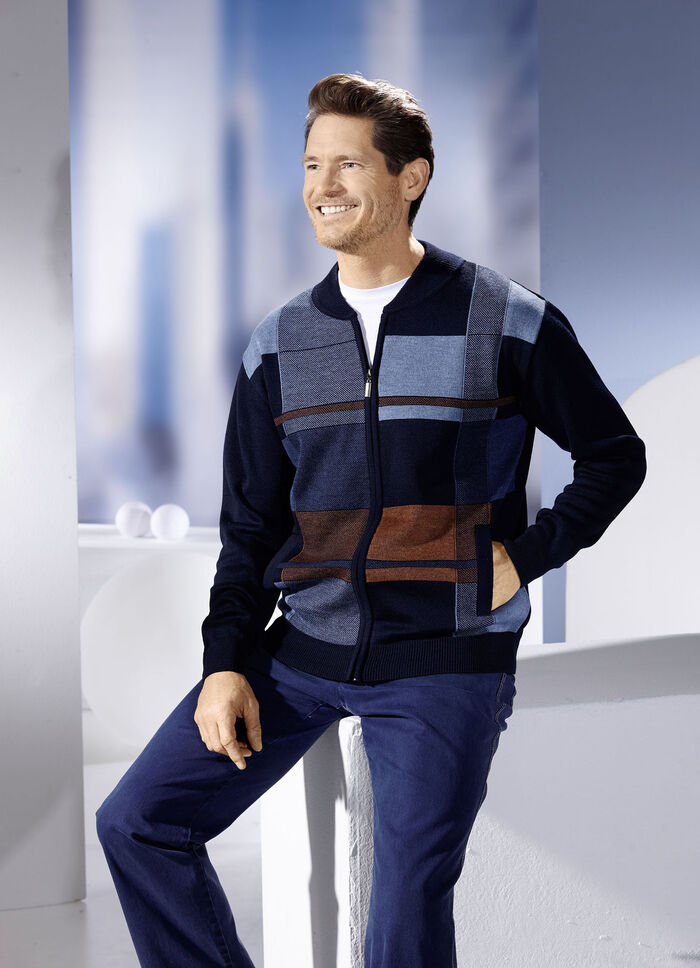 Jacke mit durchgehendem Reißverschluss in 2 Farben MARINE-BLEU-COGNAC