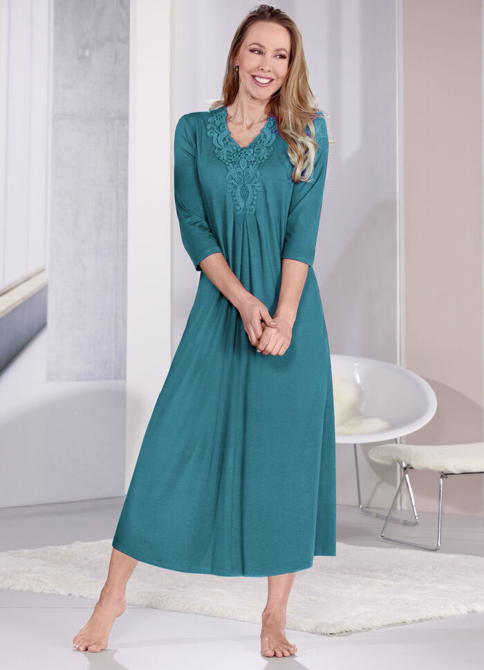 Nachthemd mit Motivspitze und Kellerfalte PETROL