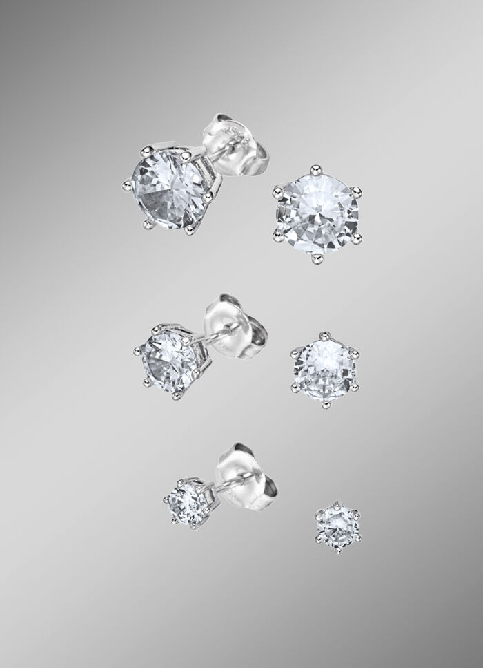 Ohrstecker-Set, 3 Paar, mit synth. Zirkonia 