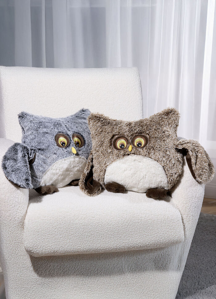 Niedliches Eulen-Deko-Kissen BEIGE