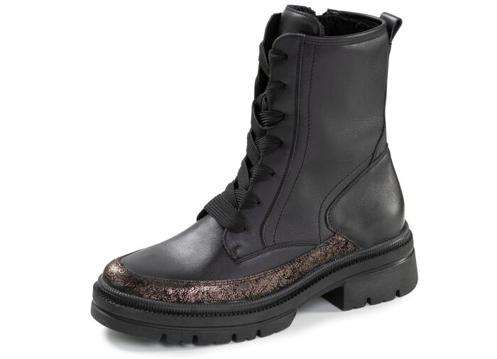 Waldl&auml;ufer, bequeme Damen-Stiefeletten, Winterschuhe, Weite H, mit herausnehmbarem Fu&szlig;bett SCHWARZ