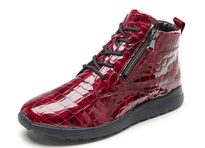 Waldl&auml;ufer Schn&uuml;r-Stiefelette aus edlem, krokogepr&auml;gtem Lackleder 